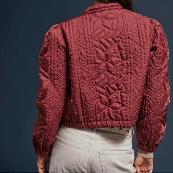 Free People- Quinn Quilted Jacket in Marsala Small - Picture 3 of 10